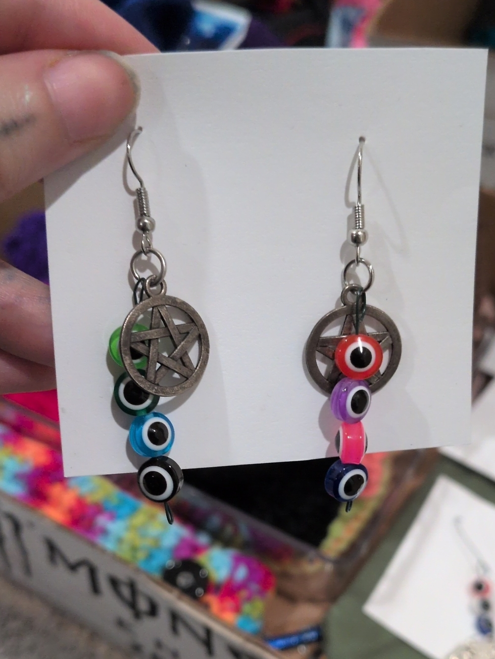 Pentagram And Evil Eye Earrings